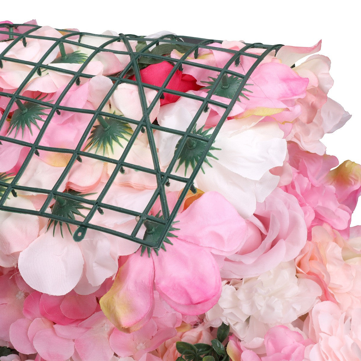 Hydrangea Artificial Flower Wall Panel 60cm x 40cm - Rose Pink with Leaves