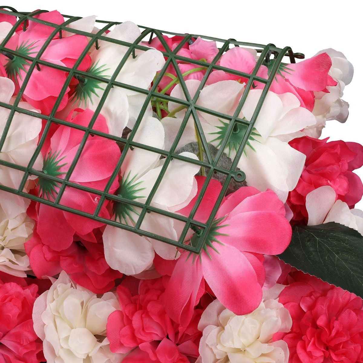 Hydrangea Artificial Flower Wall Panel 60cm x 40cm - Pink & White with Leaves x 12