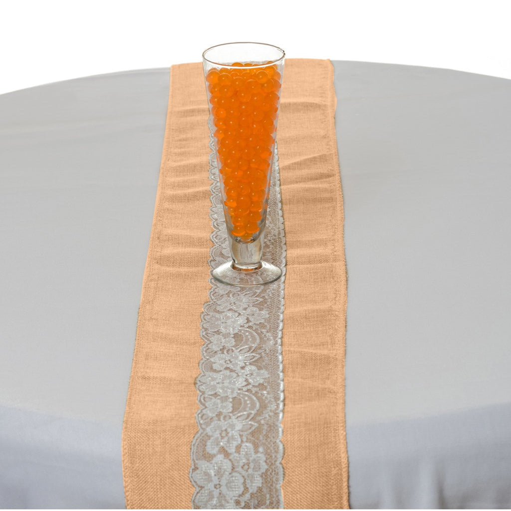 11" x 108" Hessian & White Lace Table Runner