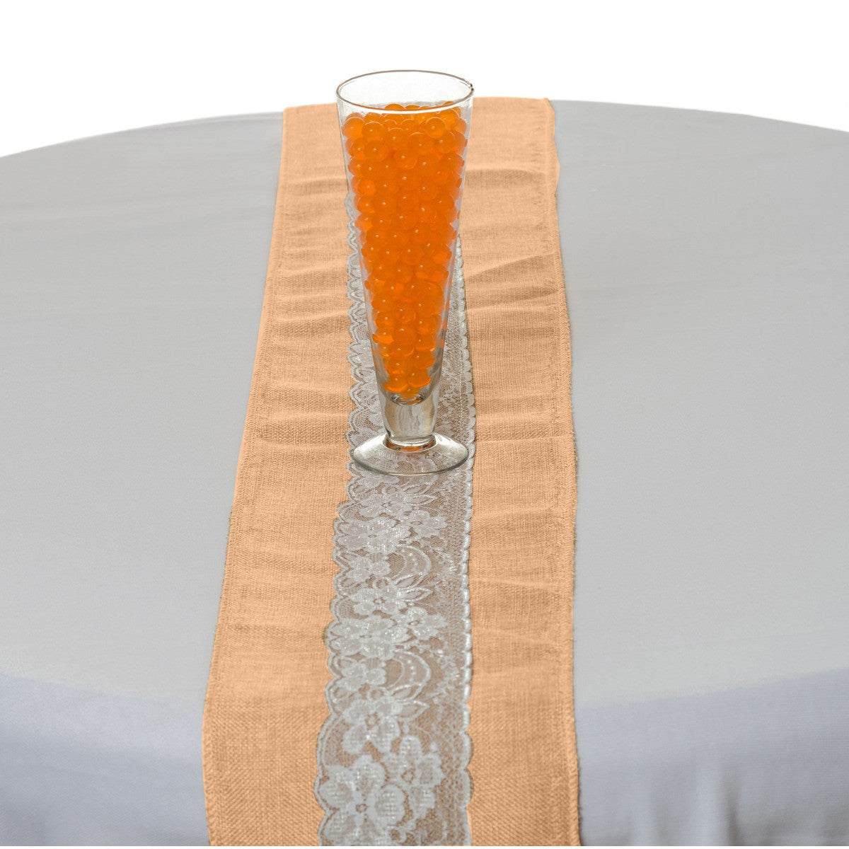 11" x 108" Hessian & White Lace Table Runner
