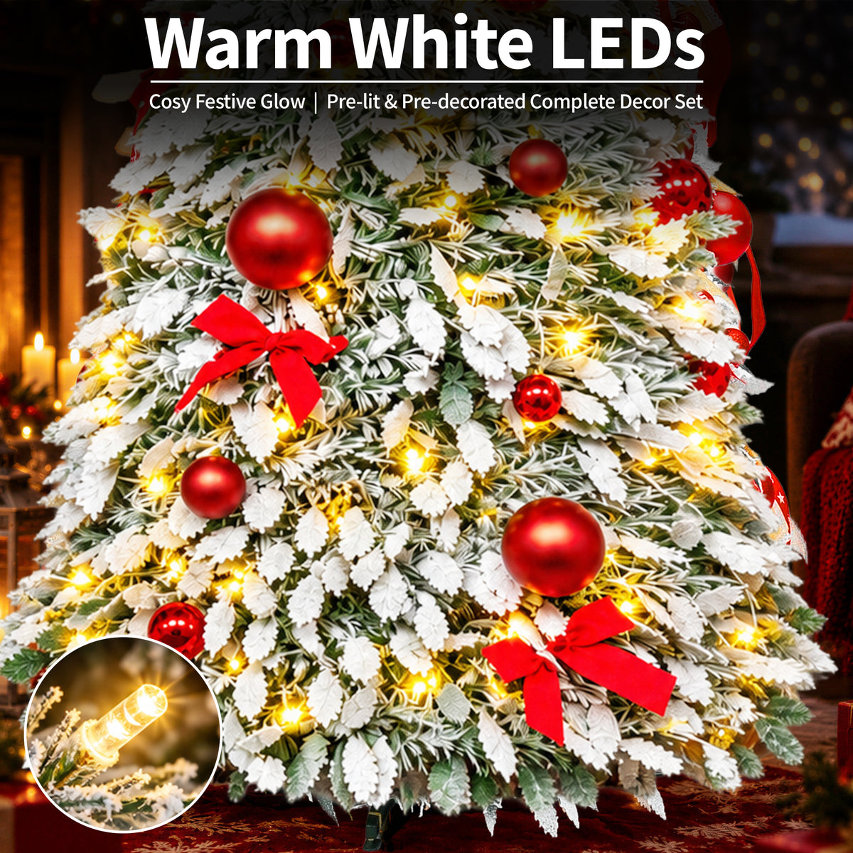 6ft Pop-Up Christmas Tree with Warm White LED Lights and Red or Gold Baubles