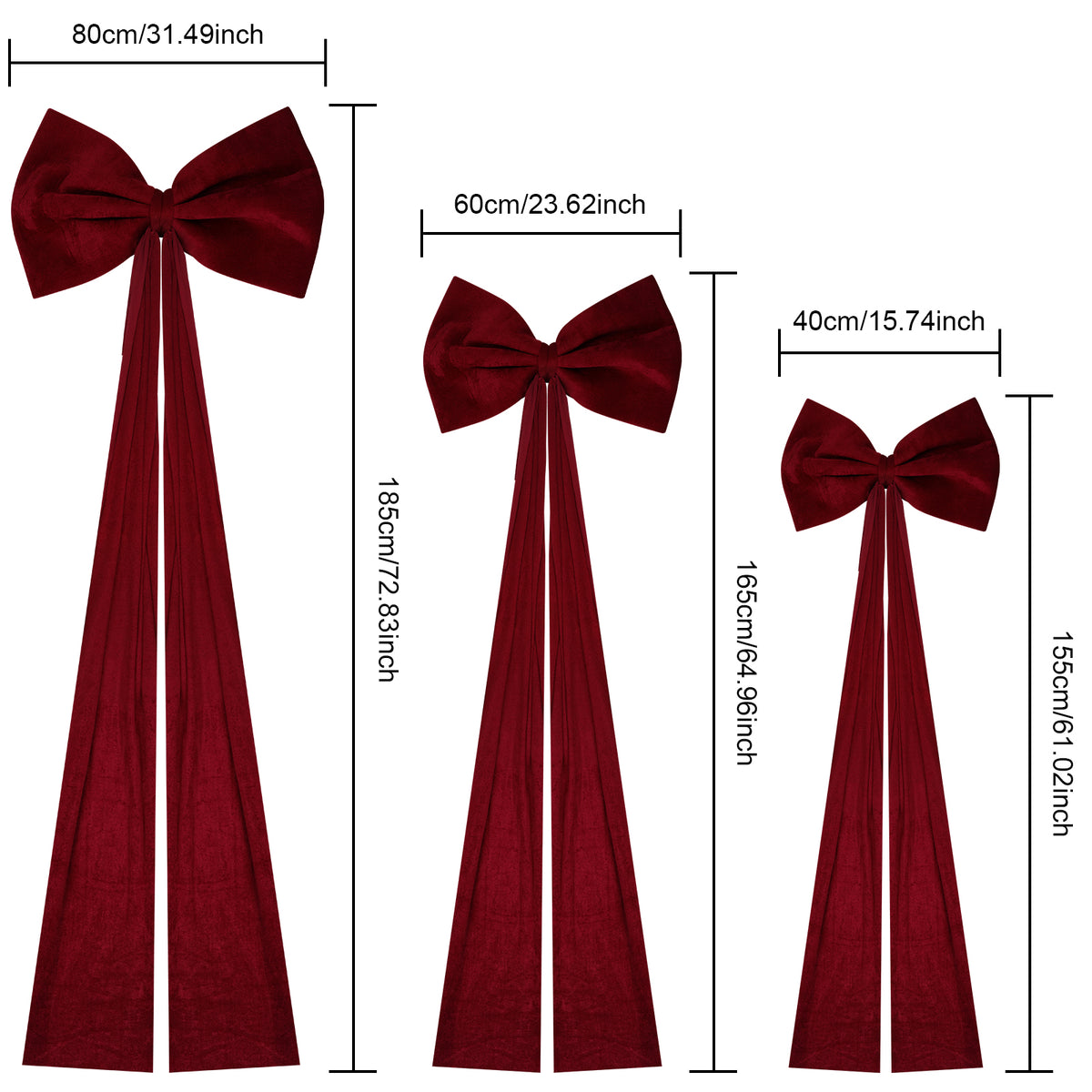 Velvet Christmas Tree Bow, Decorative Ribbon with Long Tail