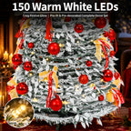 6ft Pop-Up Silver Christmas Tree with 150 Warm White LED Lights, Red Baubles & Festive Bows