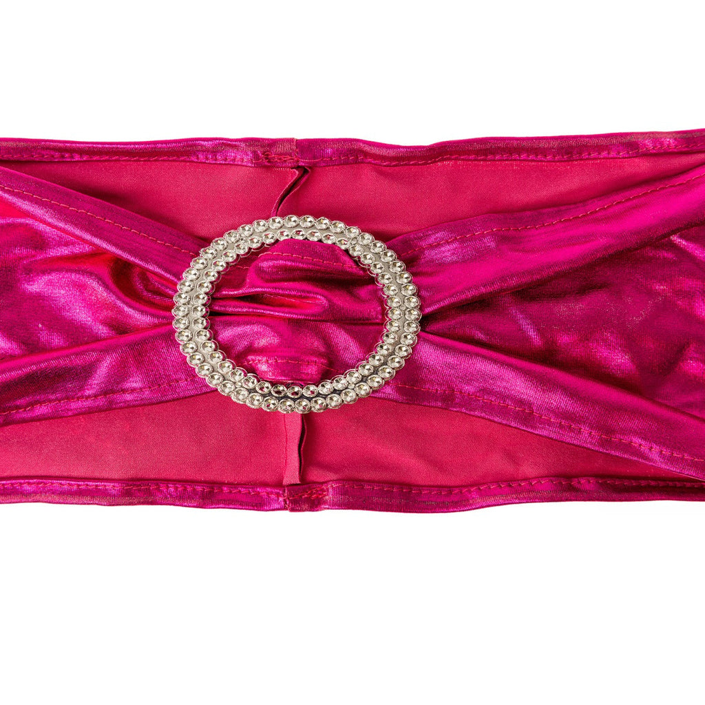 Shiny Spandex Chair Band with Round Diamante Buckle - Fuschia