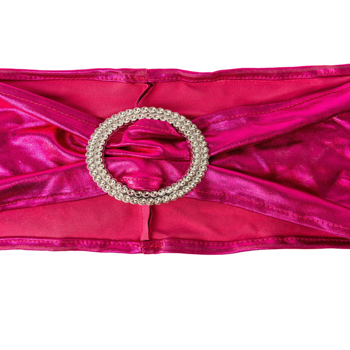 Shiny Spandex Chair Band with Round Diamante Buckle - Fuschia