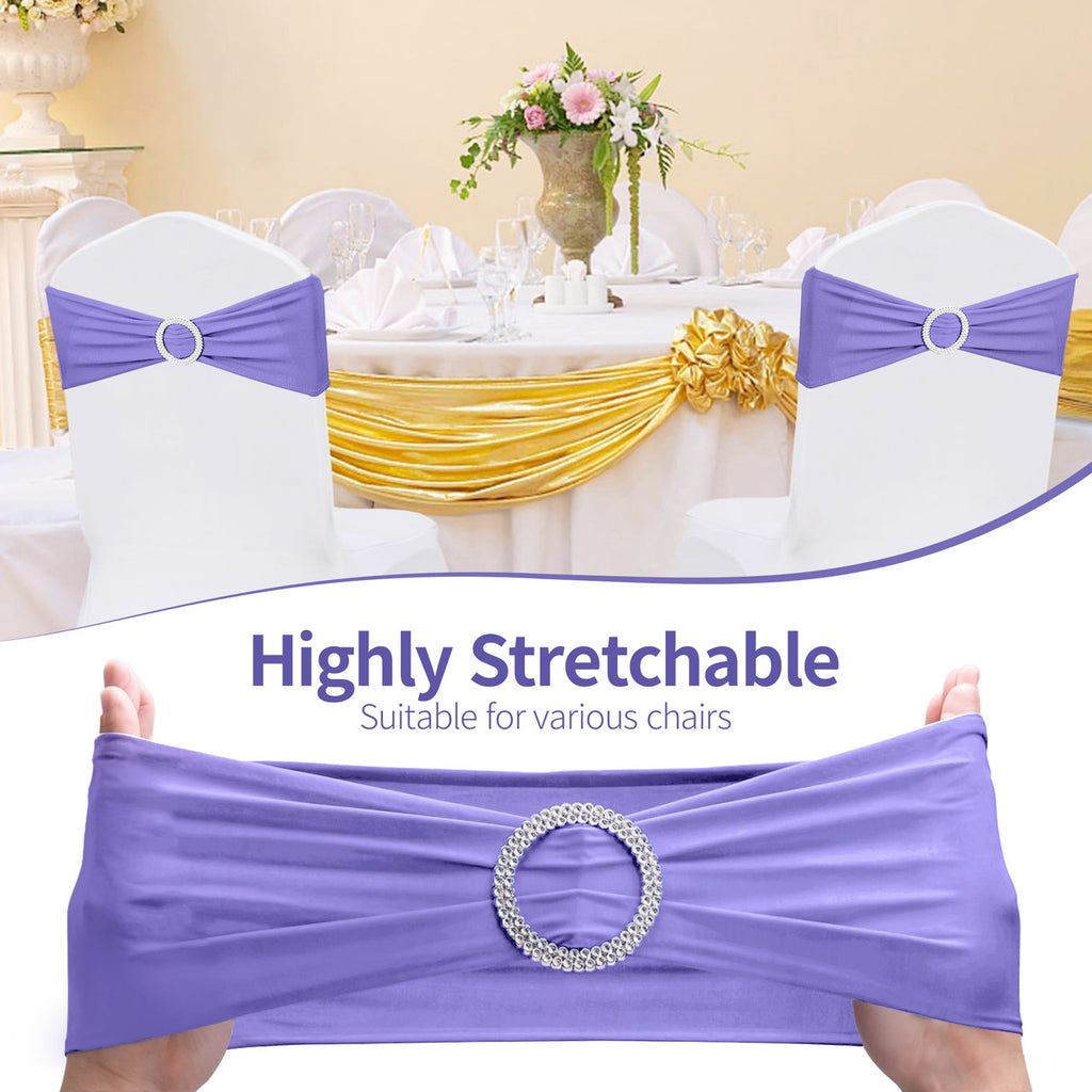 Spandex Chair Band with Round Diamante Buckle - Lavender