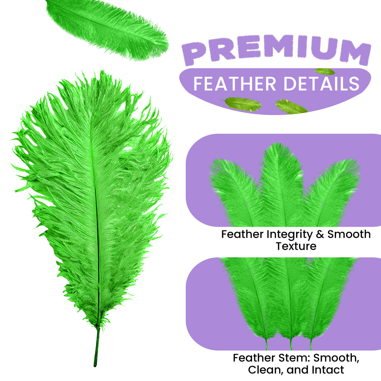 35-40cm Loose Ostrich Feathers, 5pcs - Green