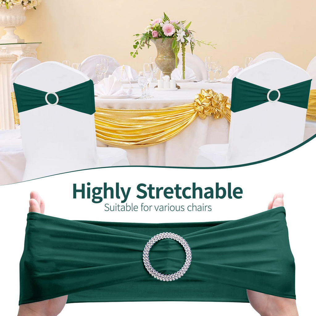 Spandex Chair Band with Round Diamante Buckle - Hunter Green
