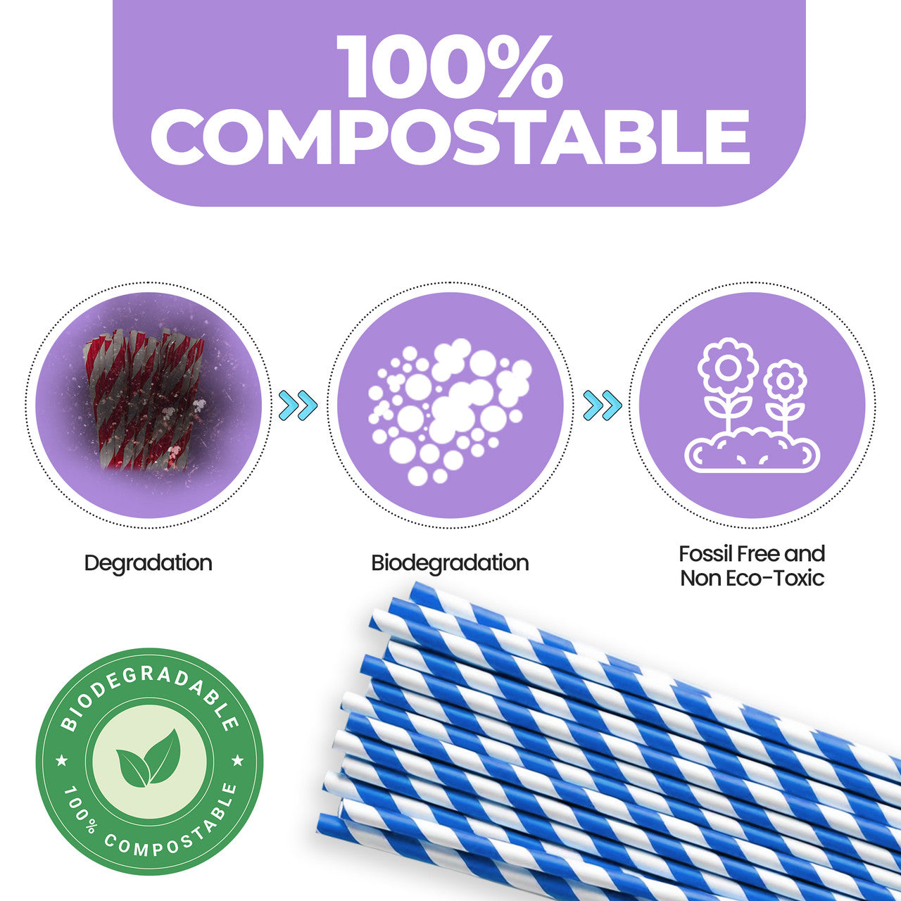 Blue & White Biodegradable Paper Straws