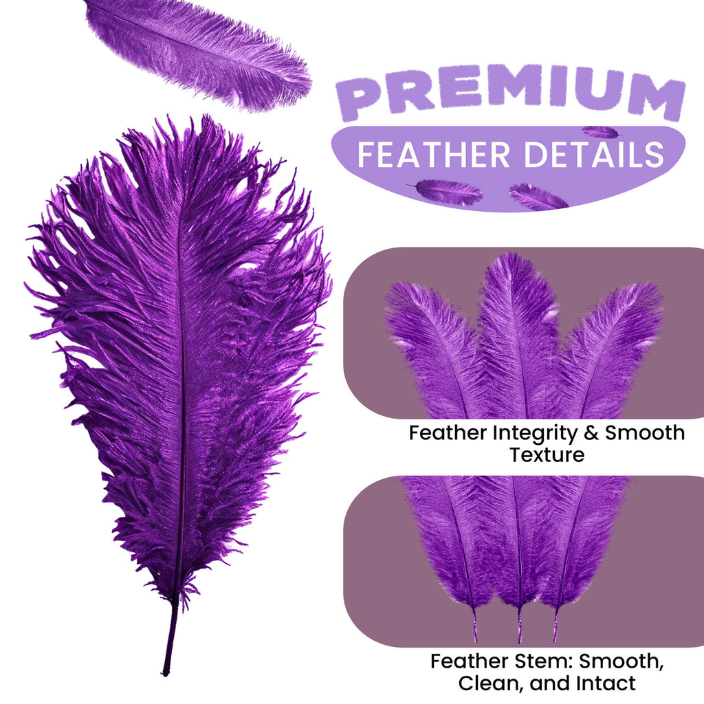 35-40cm Loose Ostrich Feathers, 5pcs - Purple