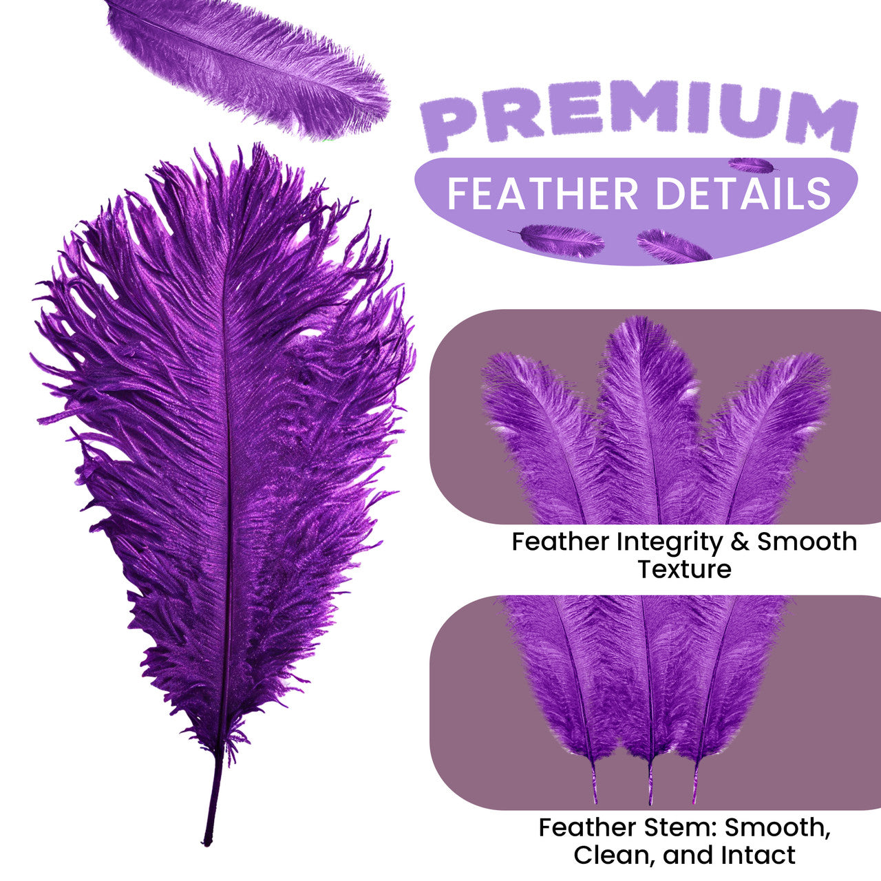 35-40cm Loose Ostrich Feathers, 5pcs - Purple