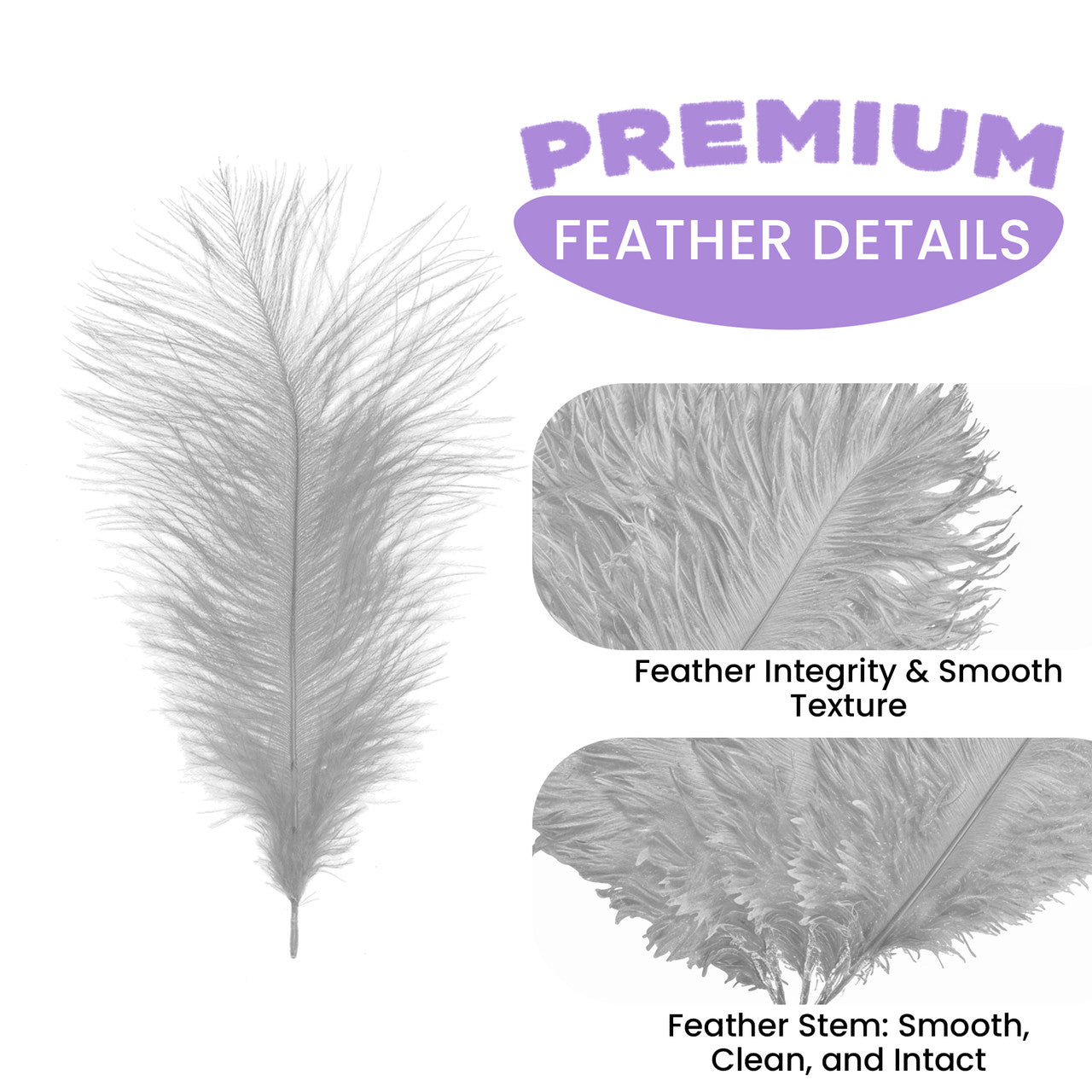 35-40cm Loose Ostrich Feathers, 5pcs - Silver