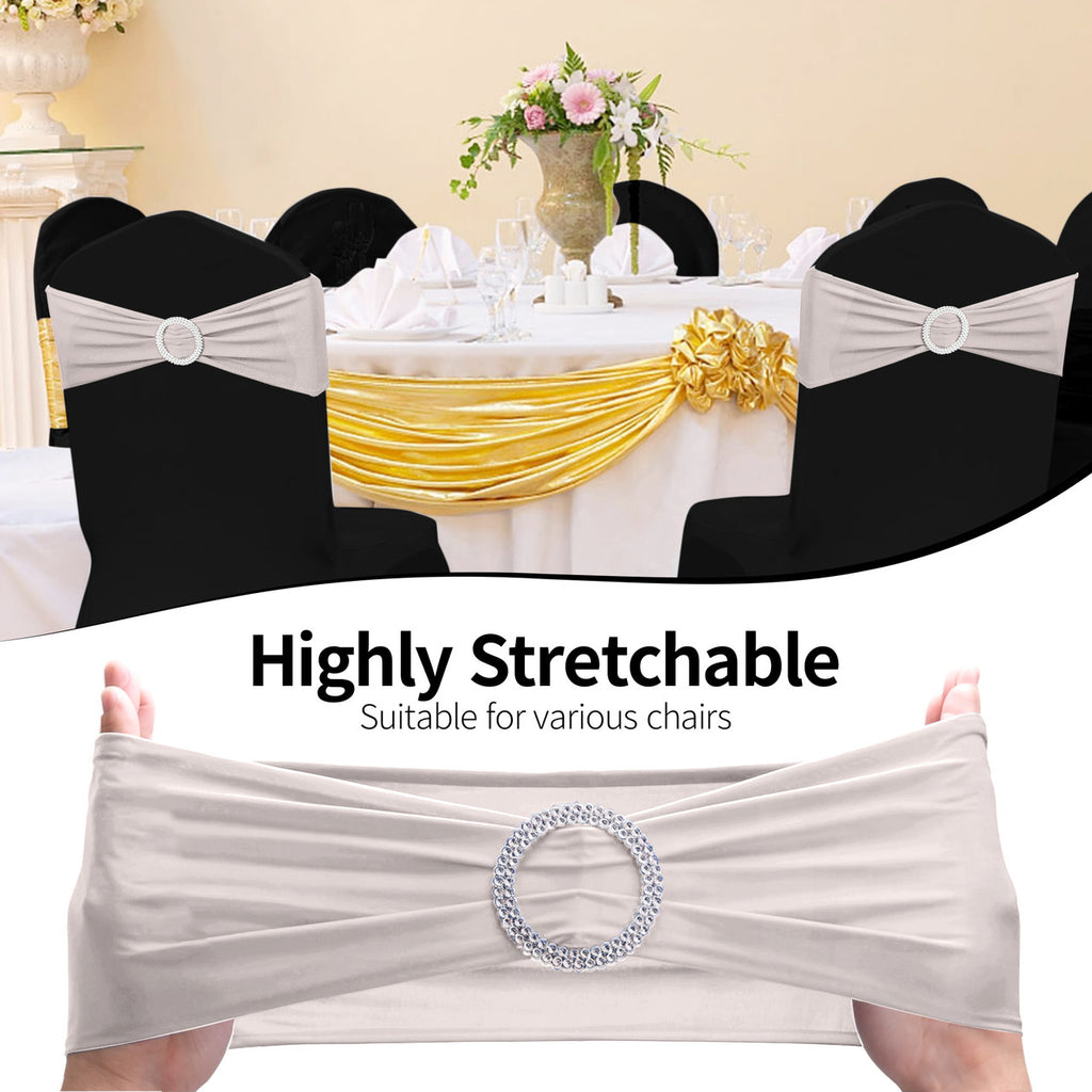 Spandex Chair Band with Round Diamante Buckle - Silver