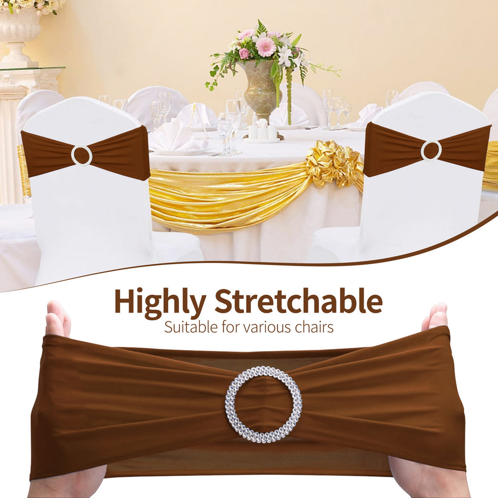 Spandex Chair Band with Round Diamante Buckle - Chocolate