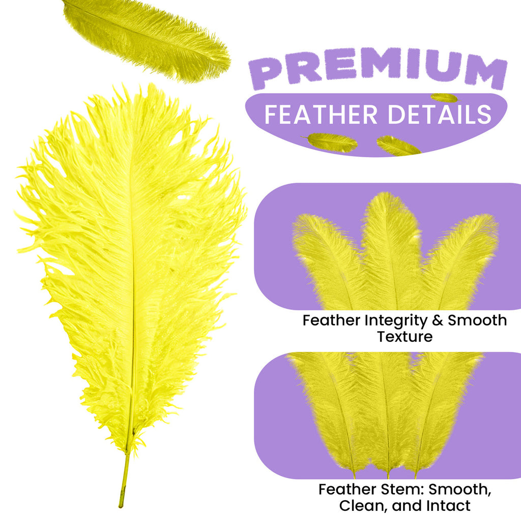 35-40cm Loose Ostrich Feathers, 5pcs - Yellow