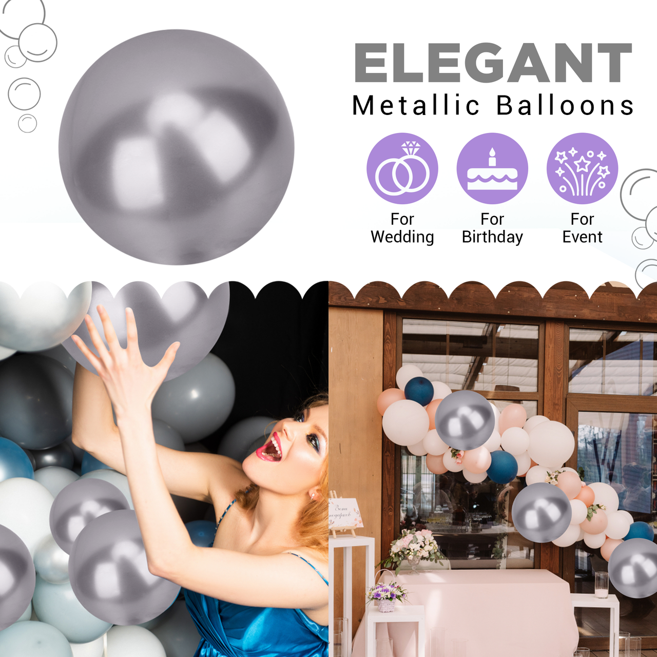 Metallic Shiny Balloons - Silver
