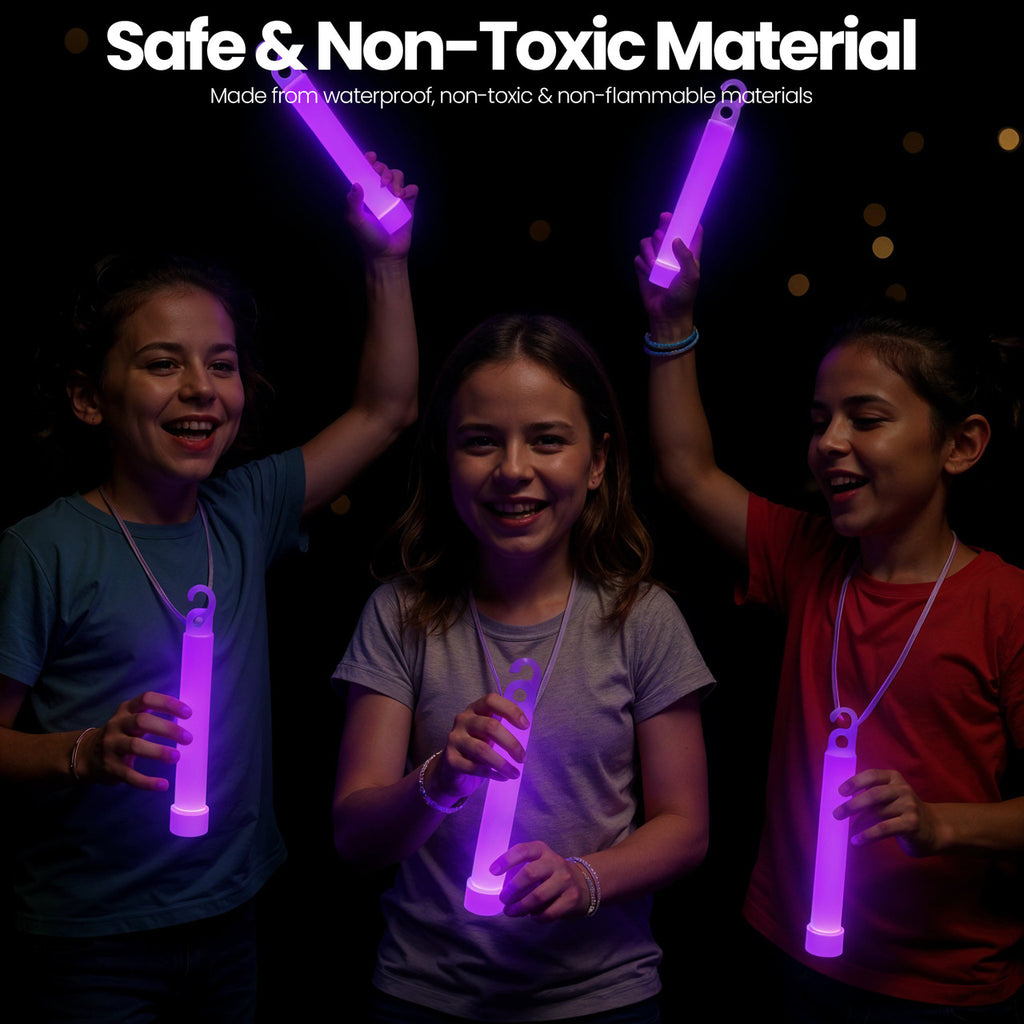 6" Premium Neon Glow Sticks (Pack of 25) - Purple