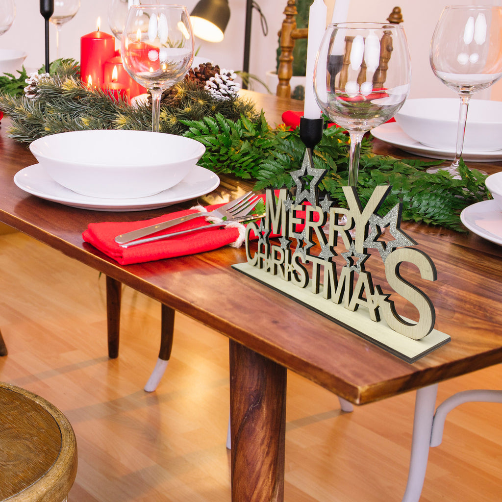 Merry Christmas Table top centrepiece Sign with Stars