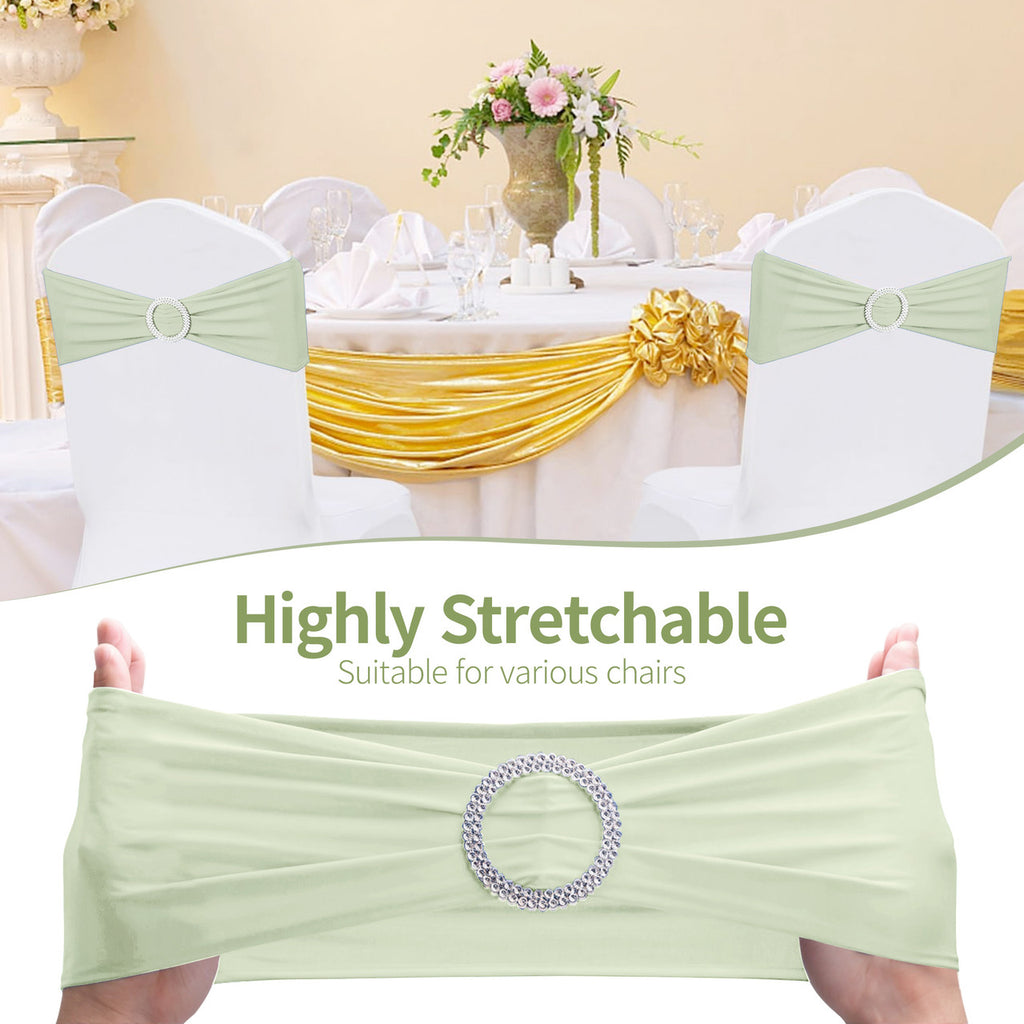 Spandex Chair Band with Round Diamante Buckle - Ivory