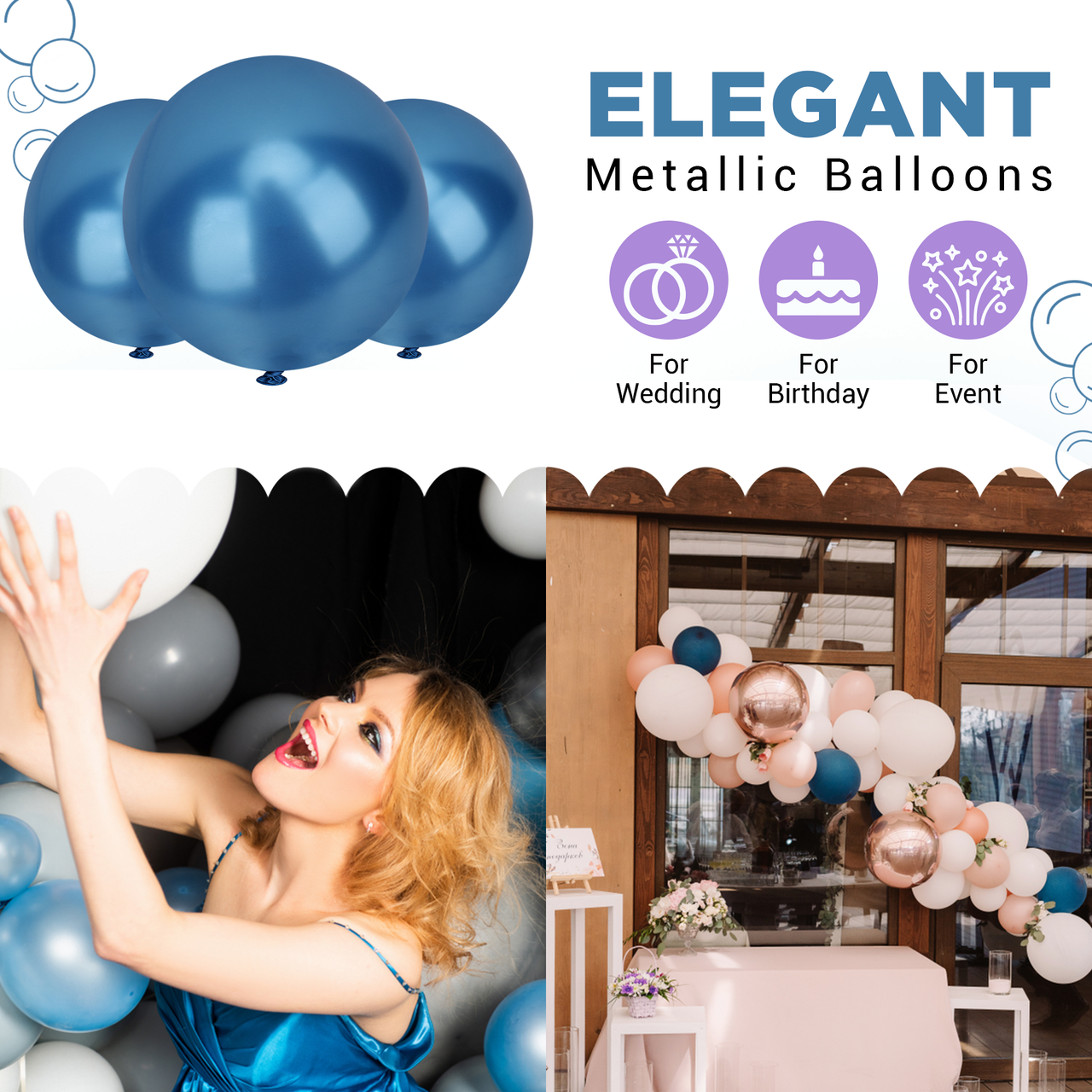 Metallic Shiny Balloons - Blue