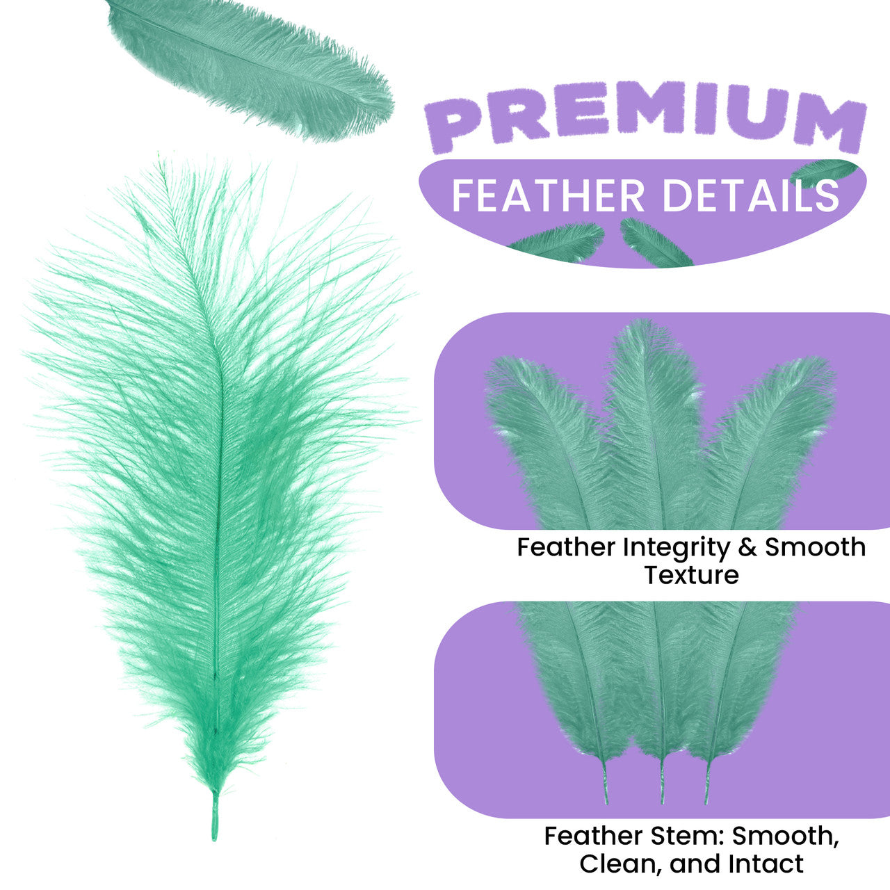 35-40cm Loose Ostrich Feathers, 5pcs - Mint