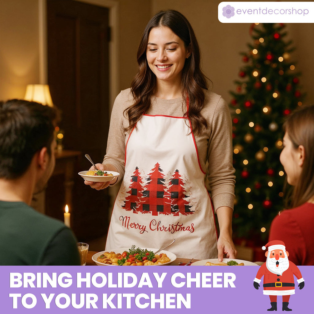 Unisex Christmas Apron for Adults - Red and Black Plaid Design