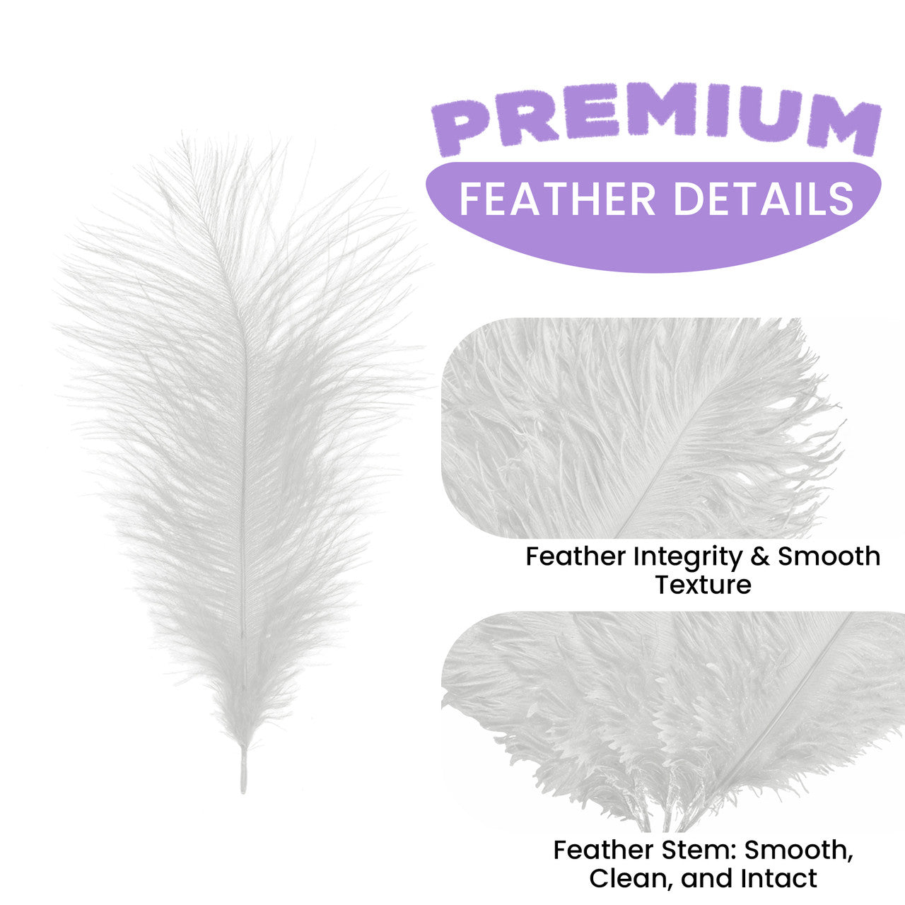 35-40cm Loose Ostrich Feathers, 5pcs - White