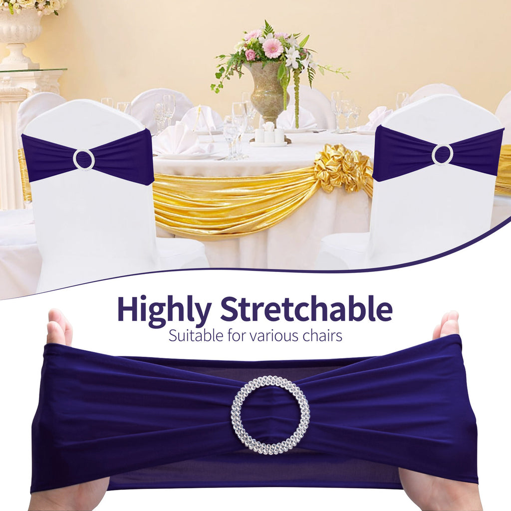 Spandex Chair Band with Round Diamante Buckle - Dark Purple