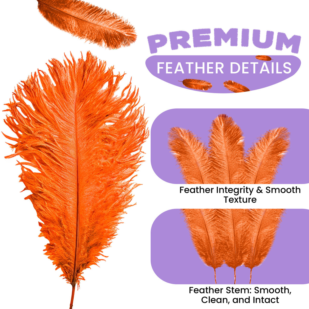 35-40cm Loose Ostrich Feathers, 5pcs - Orange
