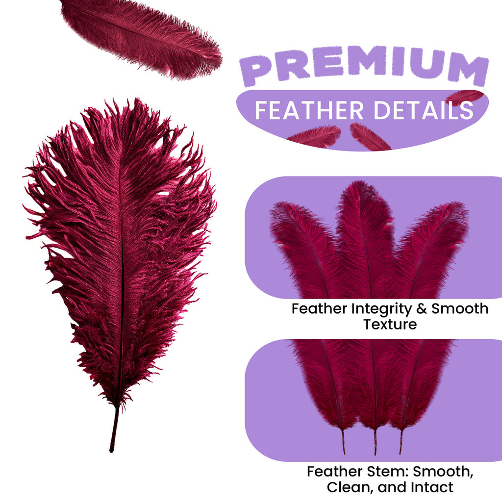 35-40cm Loose Ostrich Feathers, 5pcs - Burgundy