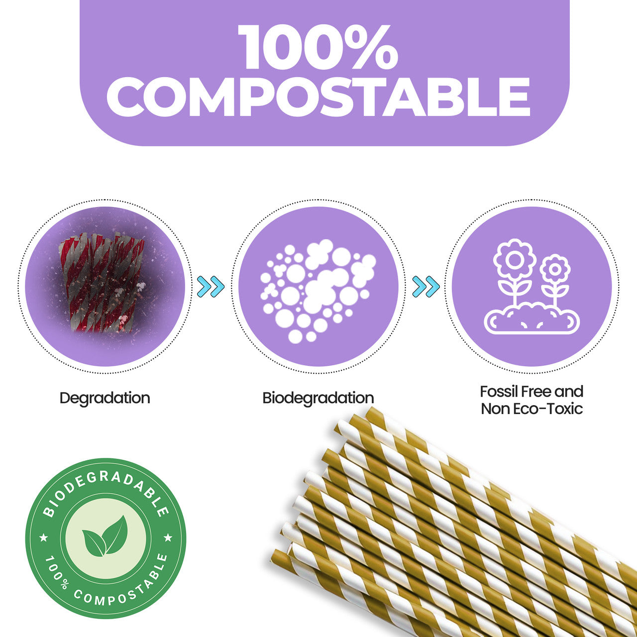 Gold & White Biodegradable Paper Straws
