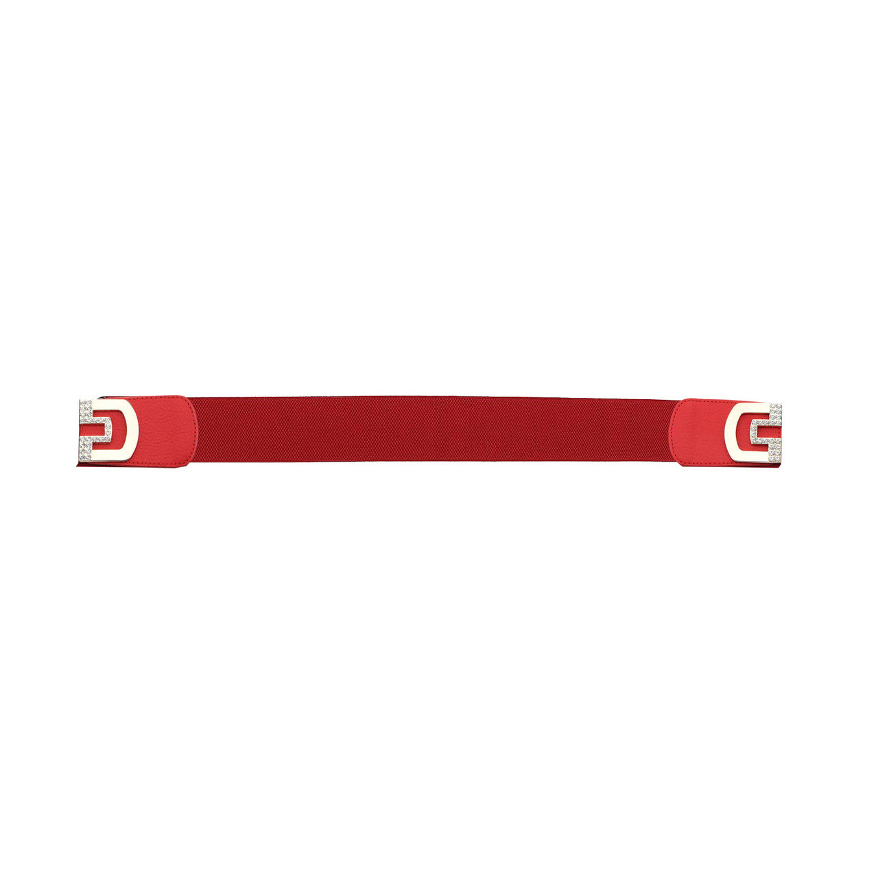 Elasticated Belt with Cross Diamante Buckle - Red
