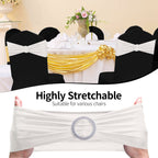 Spandex Chair Band with Round Diamante Buckle - White
