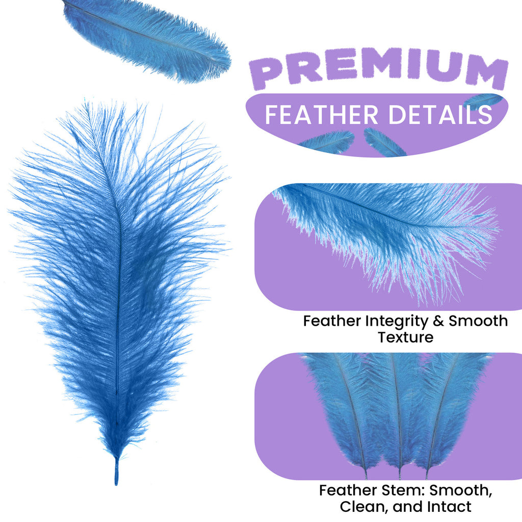 35-40cm Loose Ostrich Feathers, 5pcs - Baby Blue