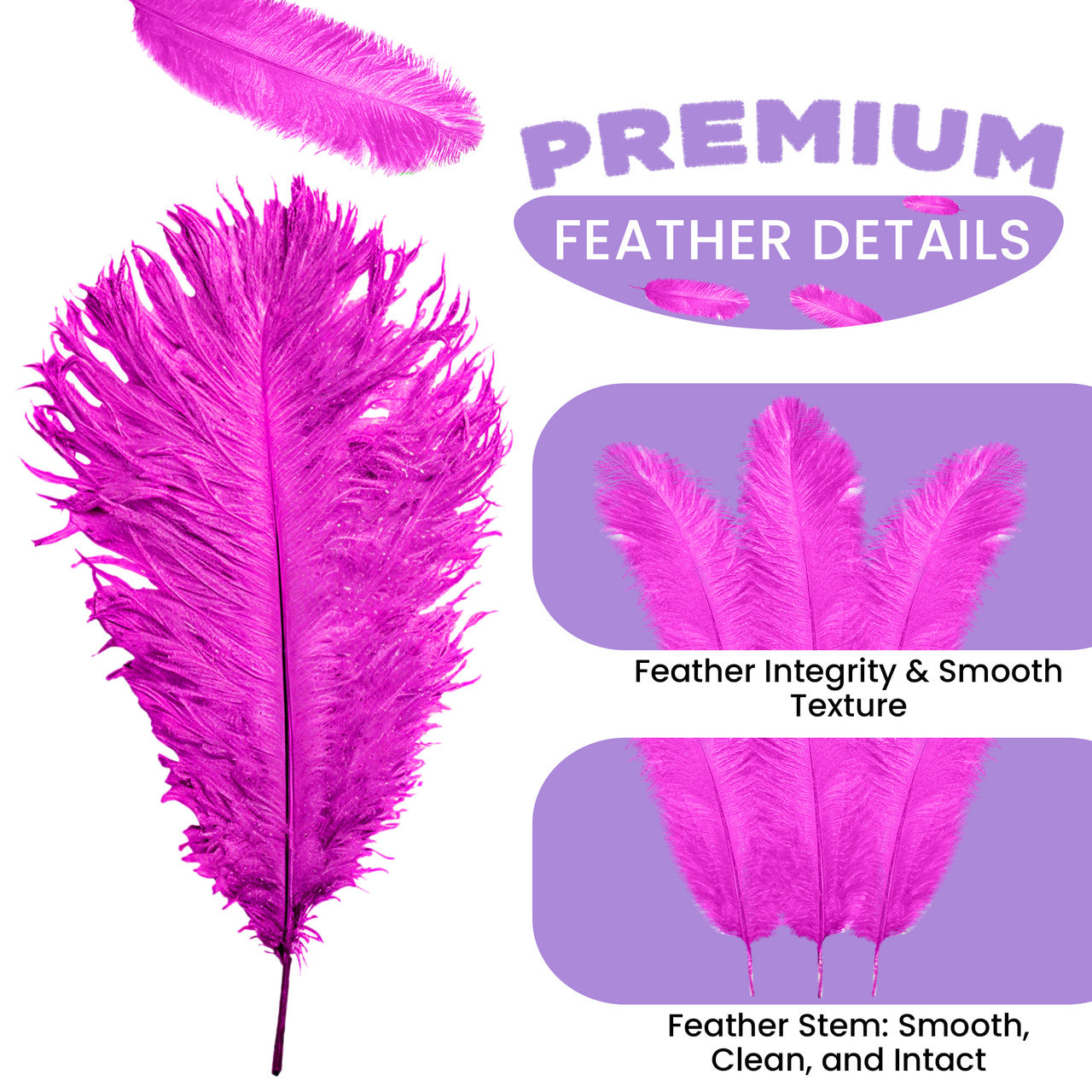 35-40cm Loose Ostrich Feathers, 5pcs - Hot Pink