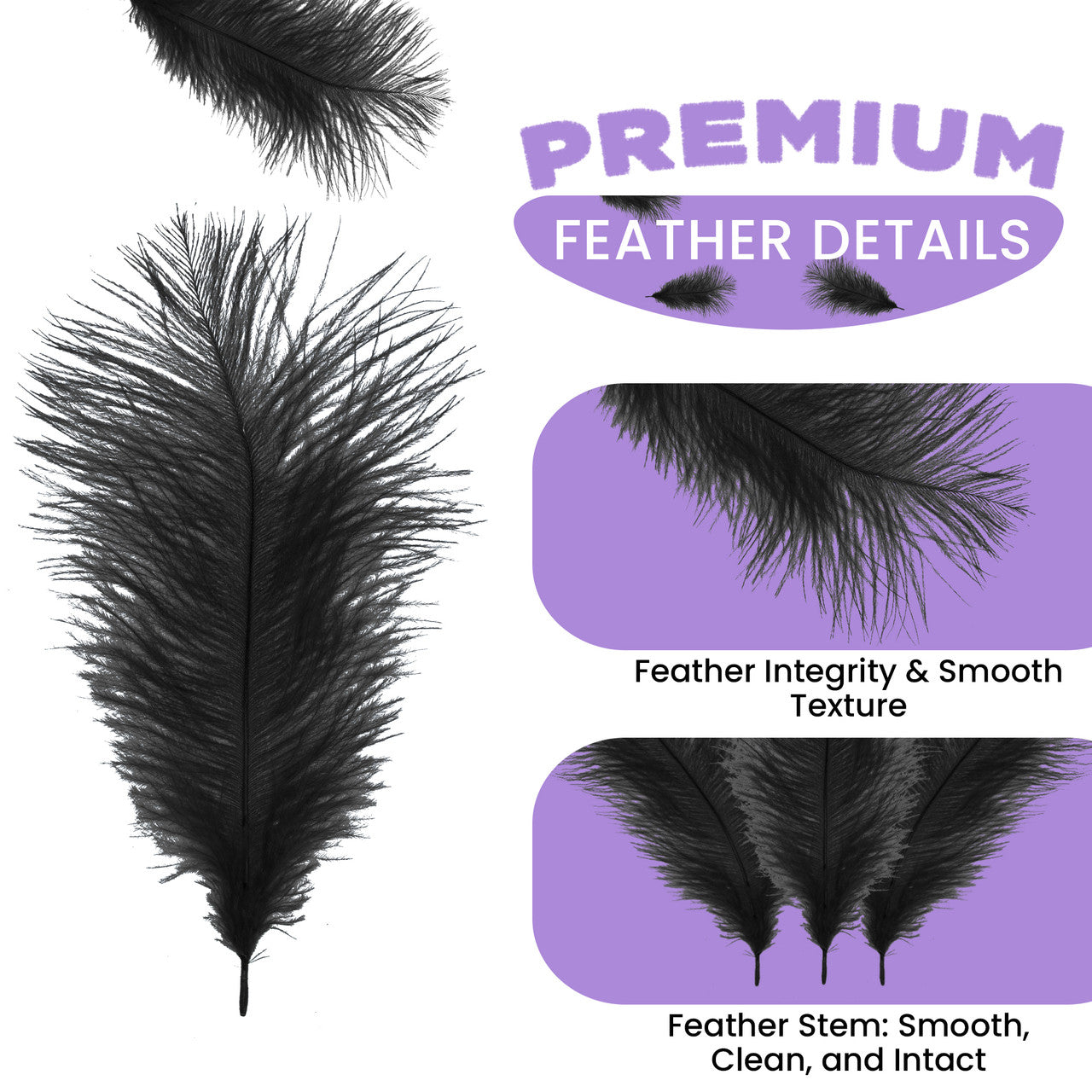 35-40cm Loose Ostrich Feathers, 5pcs - Black
