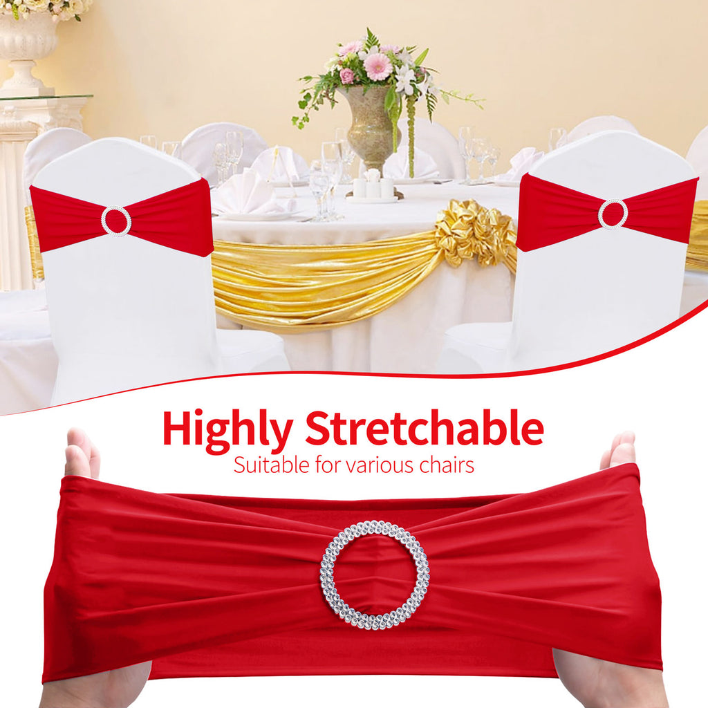 Spandex Chair Band with Round Diamante Buckle - Red