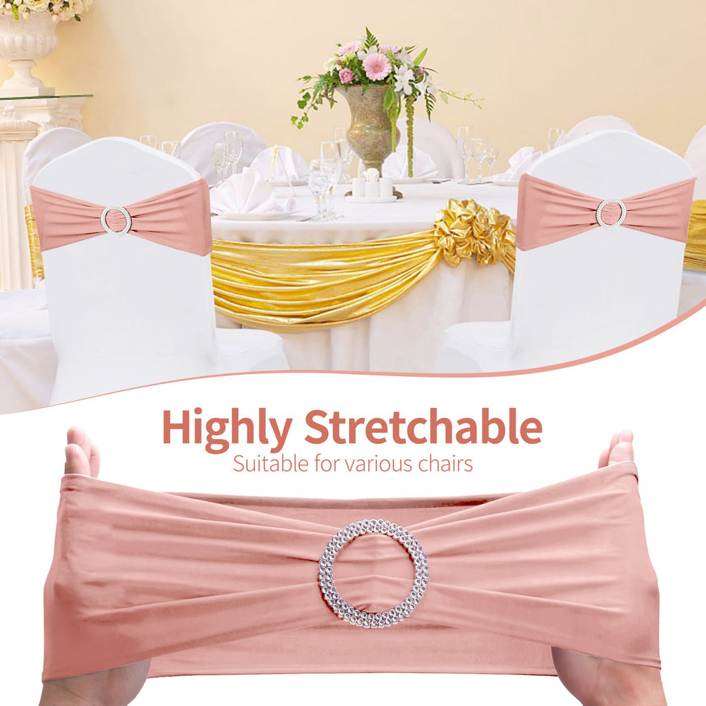 Spandex Chair Band with Round Diamante Buckle - Rose Gold