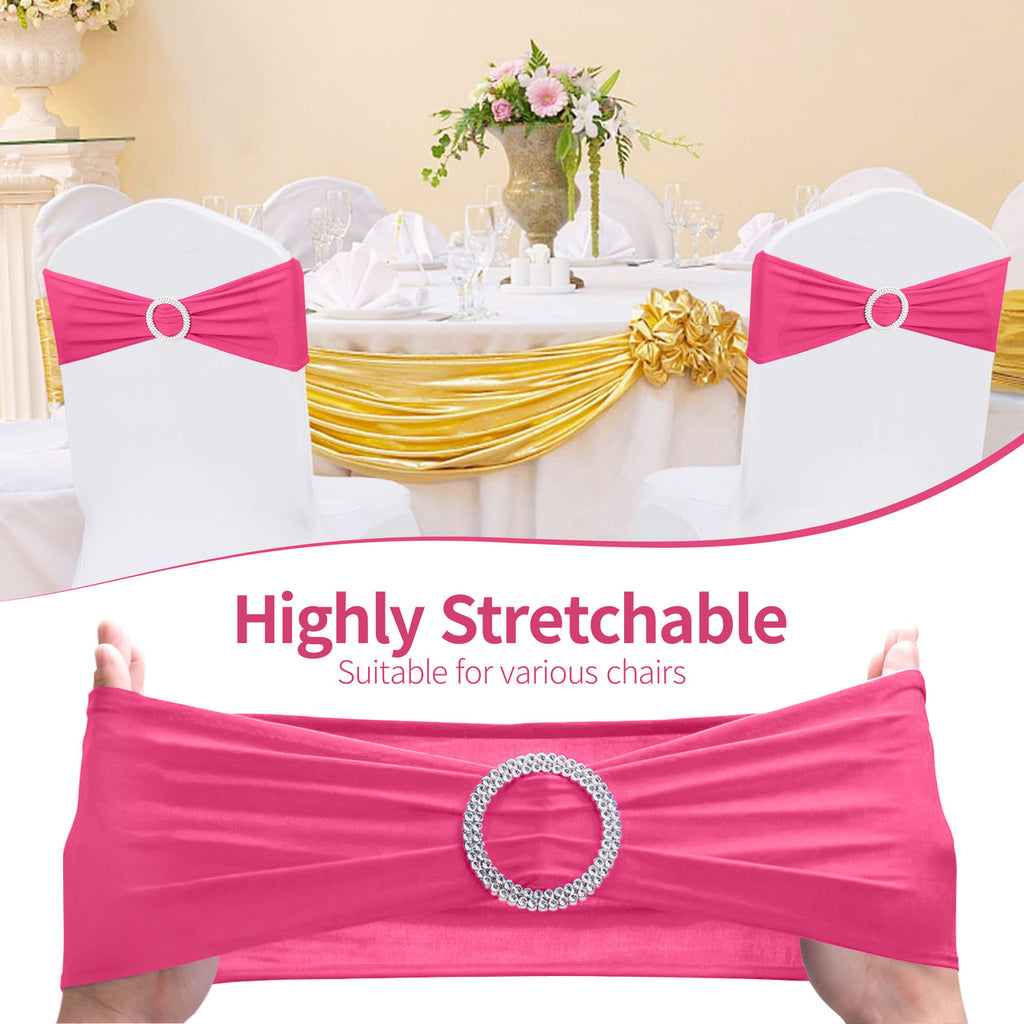 Spandex Chair Band with Round Diamante Buckle - Hot Pink