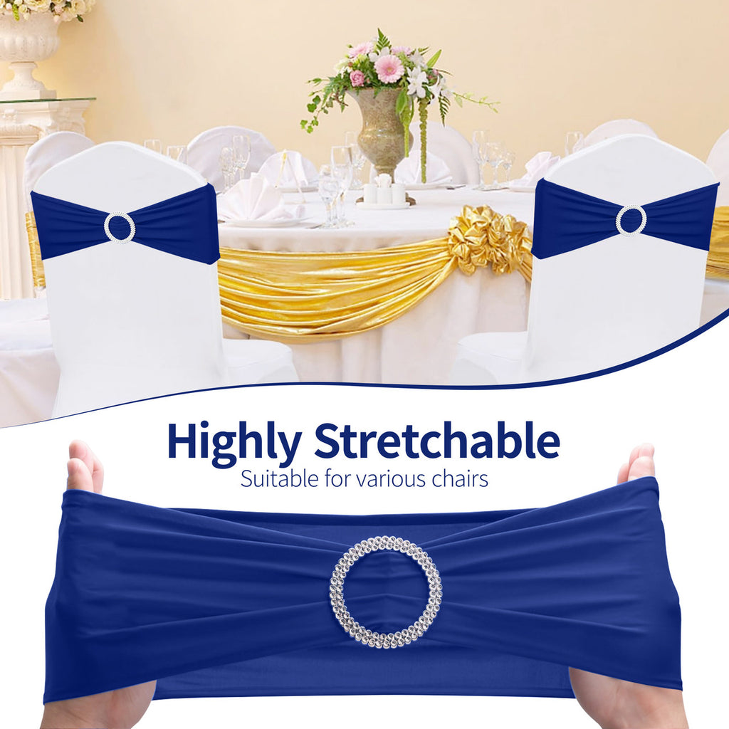 Spandex Chair Band with Round Diamante Buckle - Royal Blue