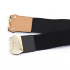 Elasticated Belt with Octagon Buckle - Black