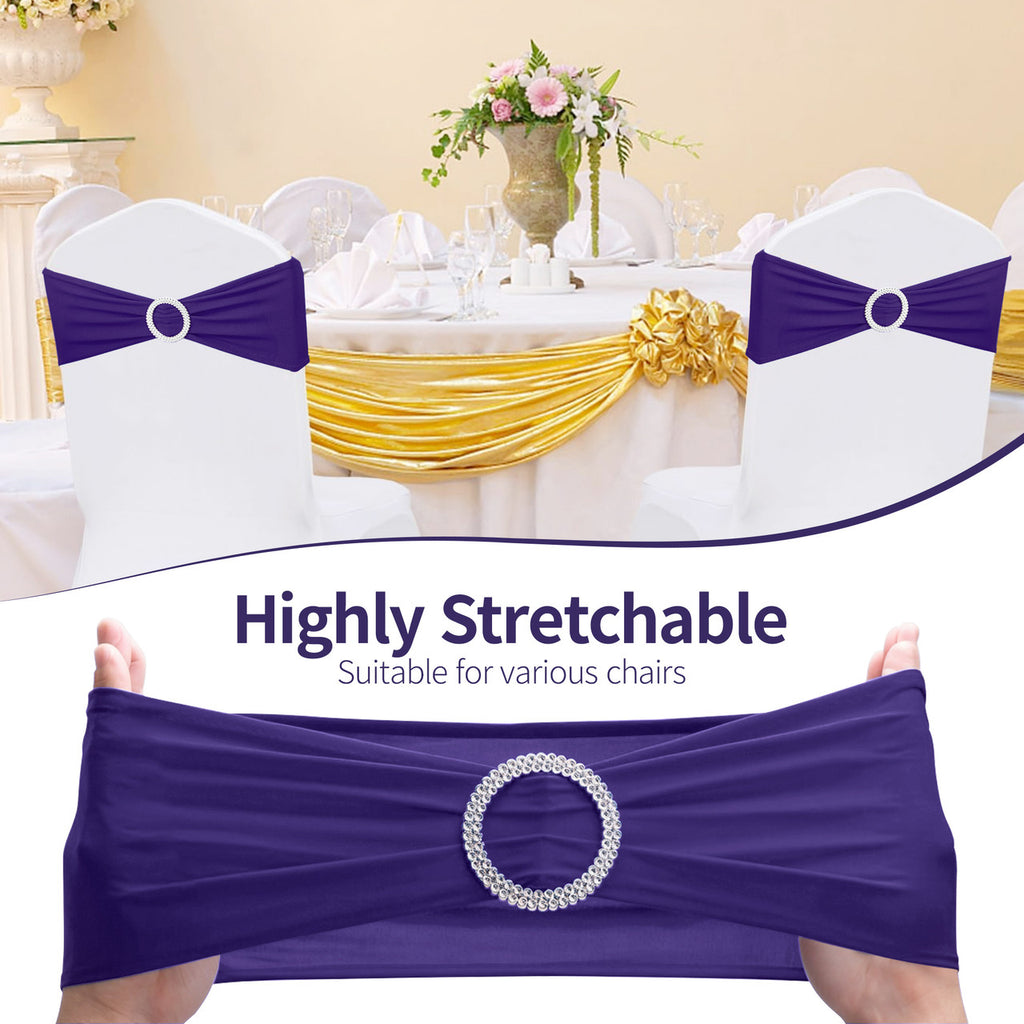 Spandex Chair Band with Round Diamante Buckle - Purple