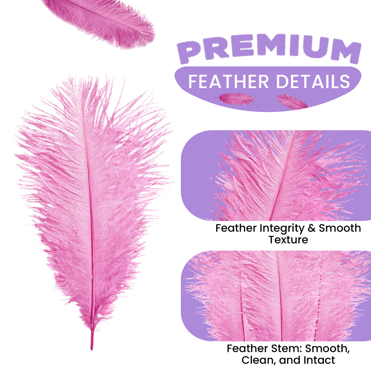35-40cm Loose Ostrich Feathers, 5pcs - Baby Pink