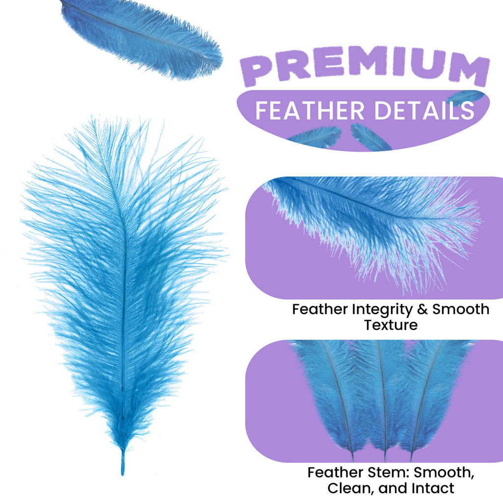 35-40cm Loose Ostrich Feathers, 5pcs - Turquoise