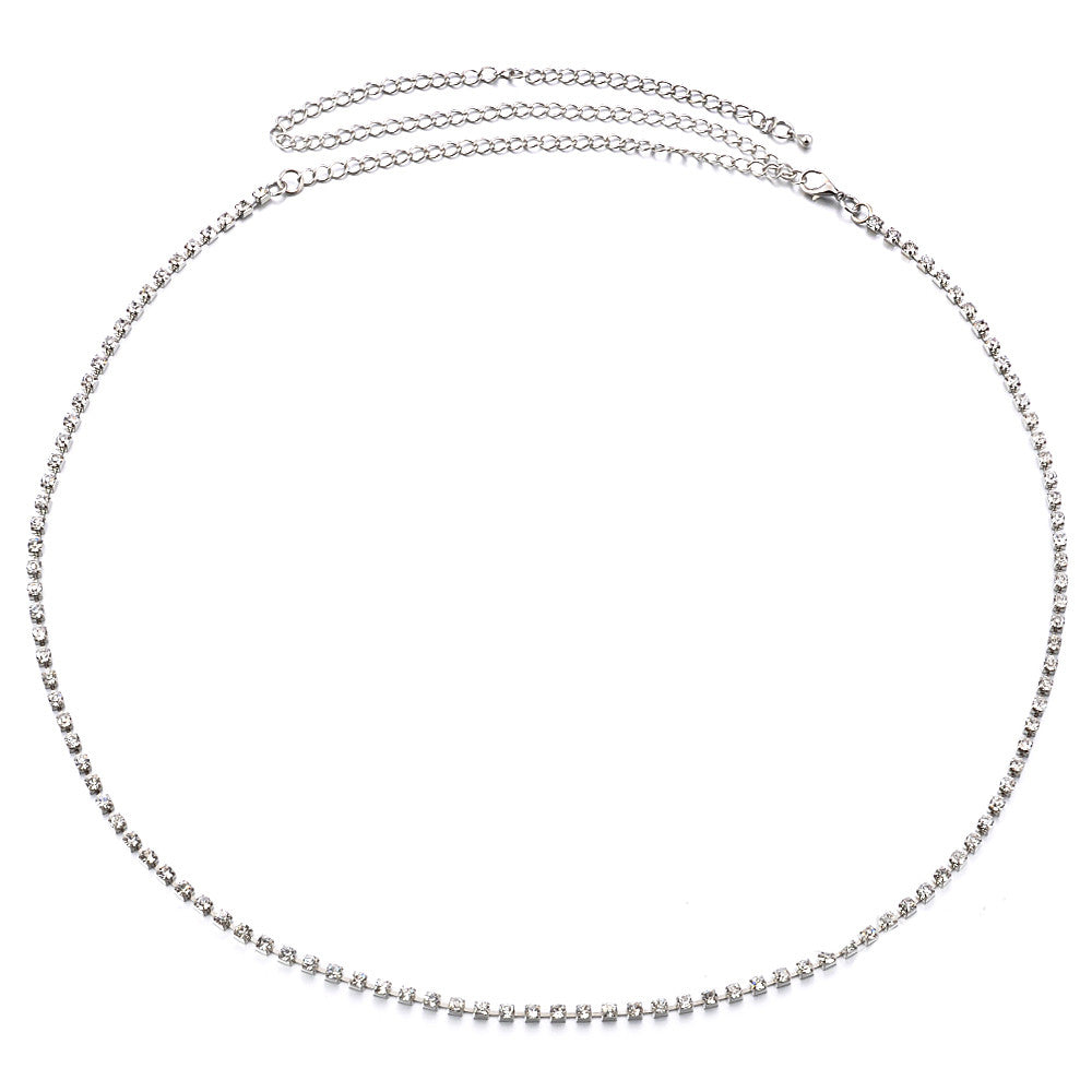 Diamante Silver Chain Belt - 1 Row - 4mm