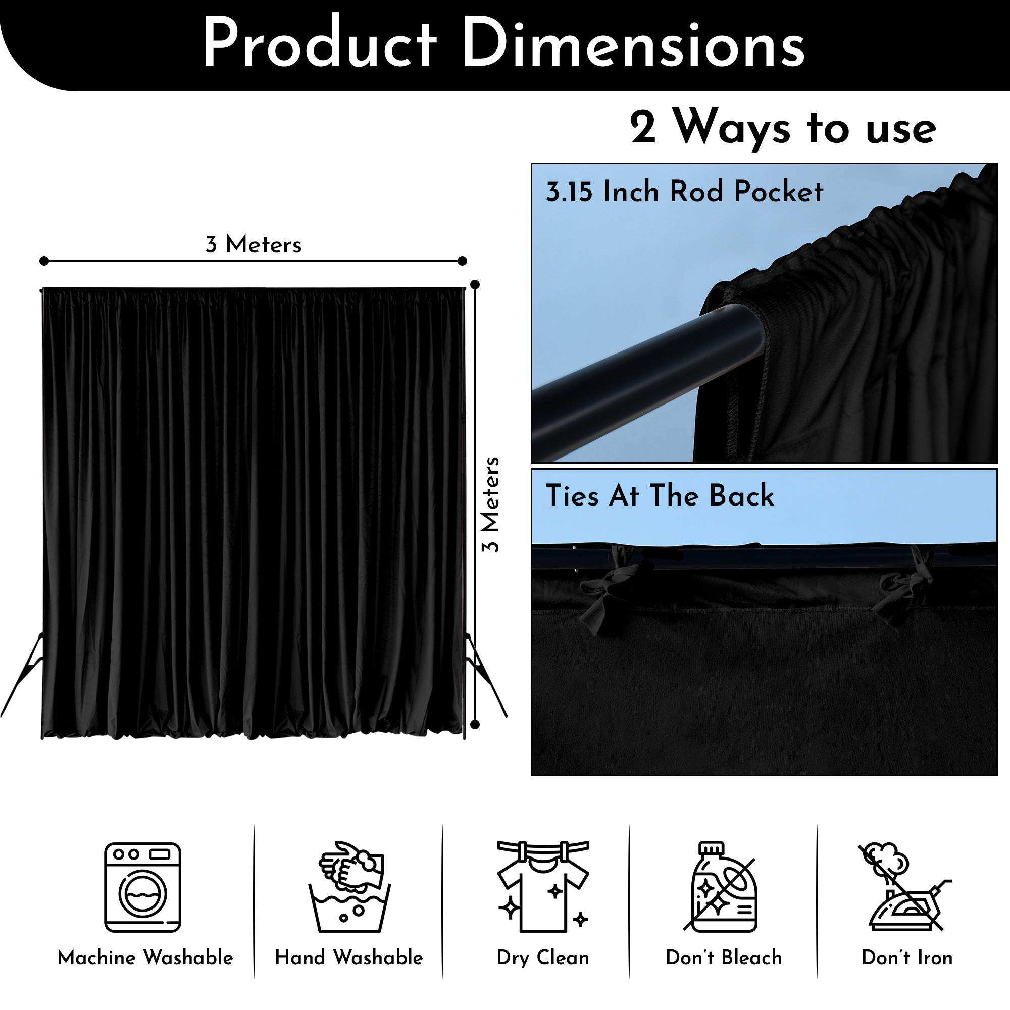 190GSM Dutch Velvet Backdrop - Black