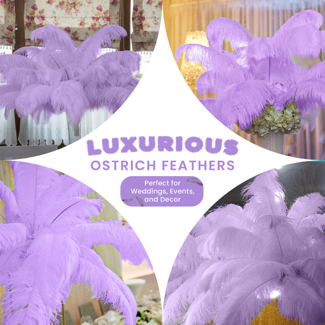 50-60cm Loose Ostrich Feathers, 5pcs - Purple