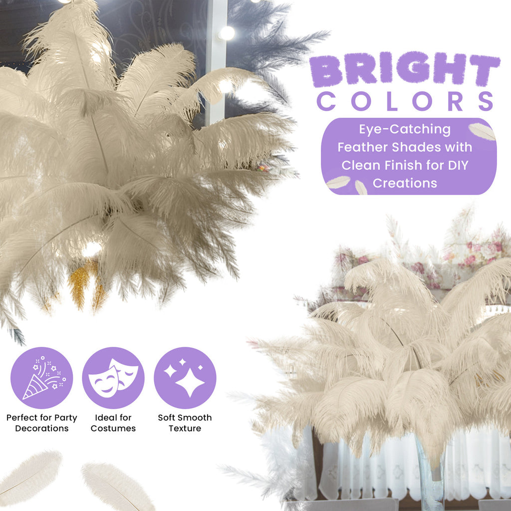 50-60cm Loose Ostrich Feathers, 5pcs - Ivory
