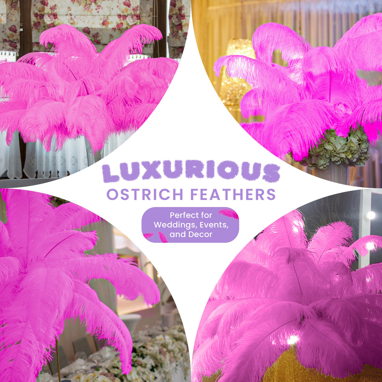 50-60cm Loose Ostrich Feathers, 5pcs - Hot Pink
