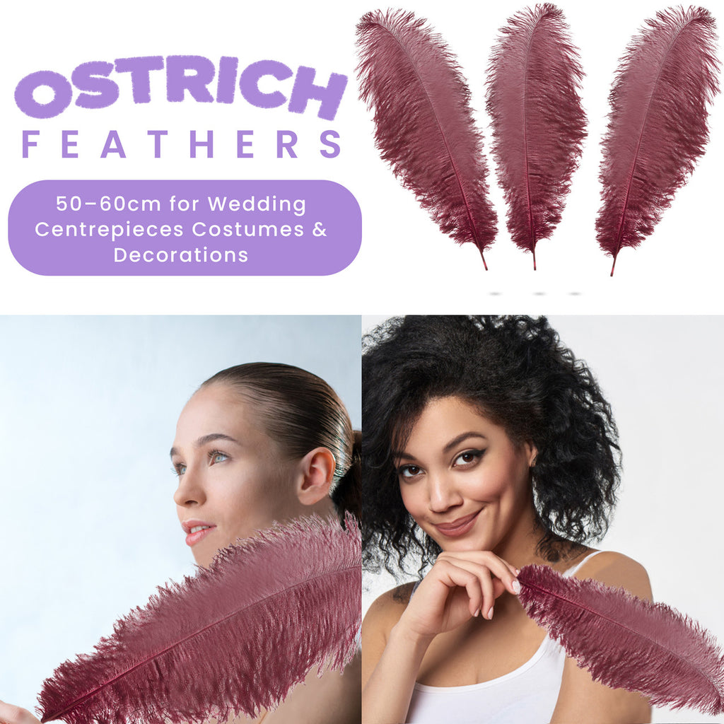 50-60cm Loose Ostrich Feathers, 5pcs - Burgundy